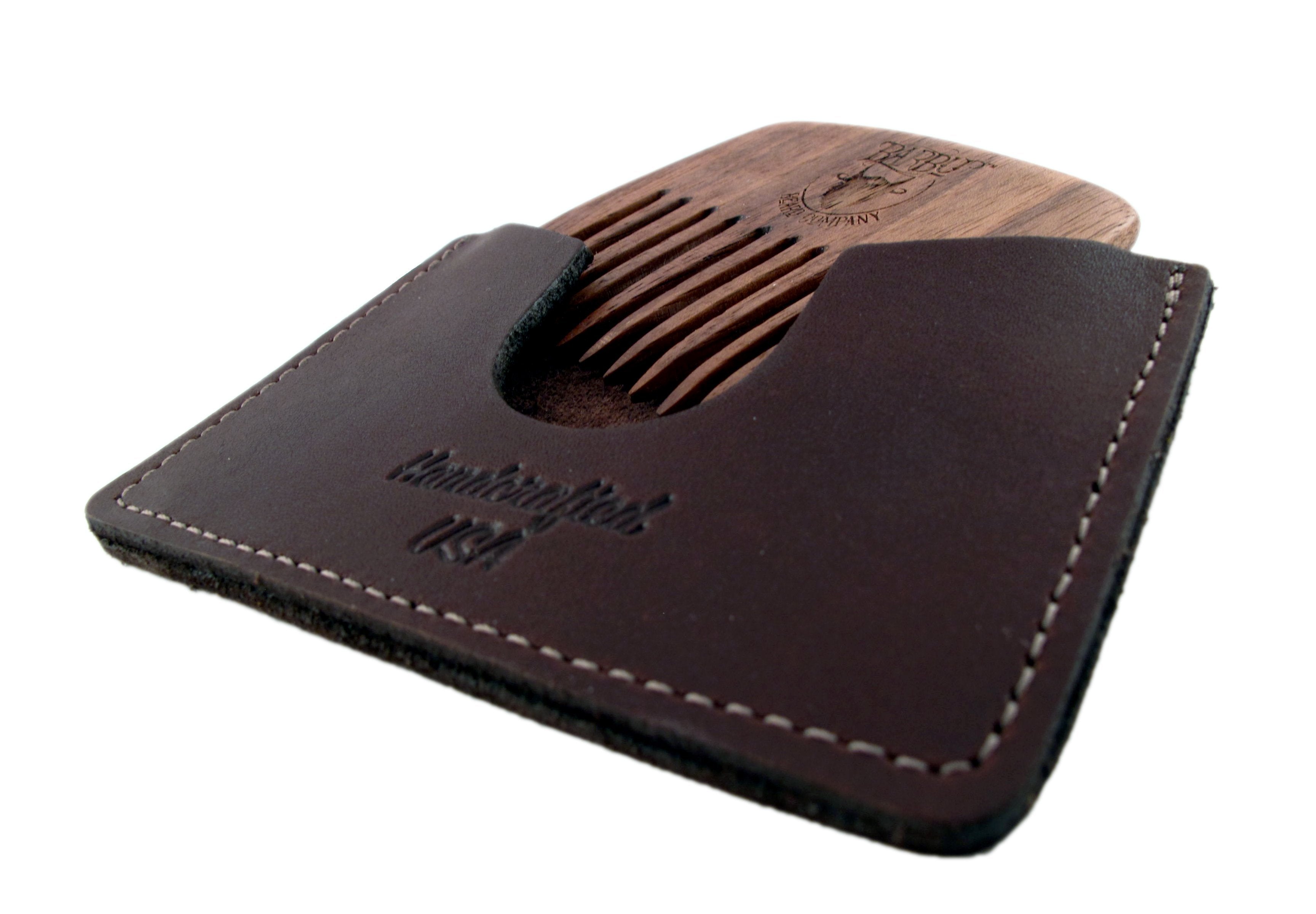 Barbu Beard Co. Walnut Comb with Genuine Leather Sleeve